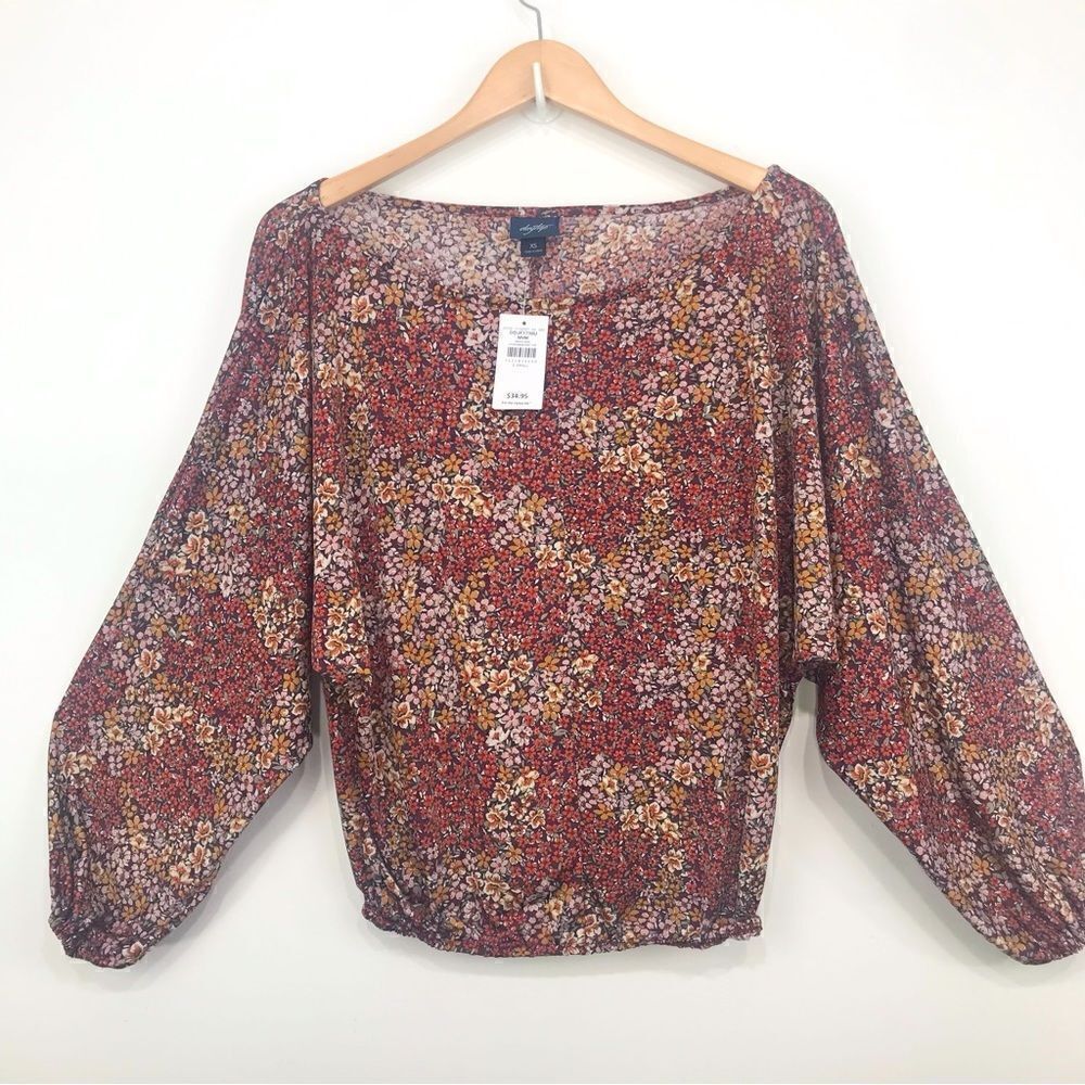 DayTrip Mauve Multicolor Floral Dolman Sleeve Blouse from The Buckle- NEW
